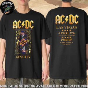 ACDC Las Vegas PWR Up North America Tour Sin City On April 26 2025 At Allegiant Stadium Gold Poker Merchandise T-Shirt