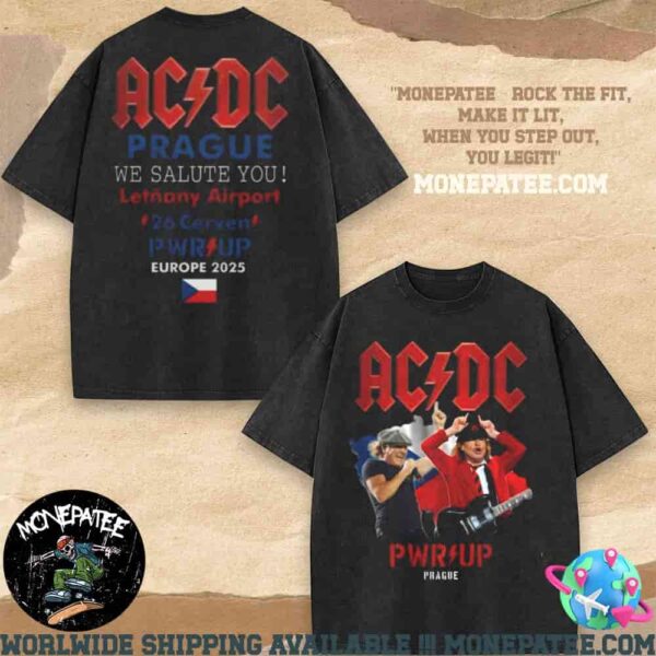 ACDC PWR Up Prague Europe Tour 2025 We Salute You Letnany Airport 26 Cerven Washed T-Shirt
