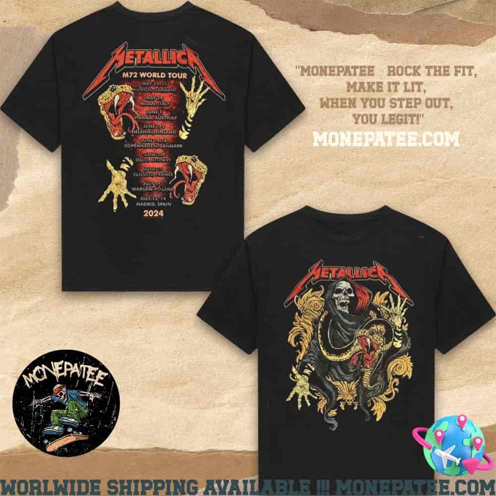 Metallica M72 European World Tour 2024 Dates List Merchandise Two Sides T-Shirt Metallica M72 European World Tour 2024 Dates List Merchandise Two Sides T-Shirt