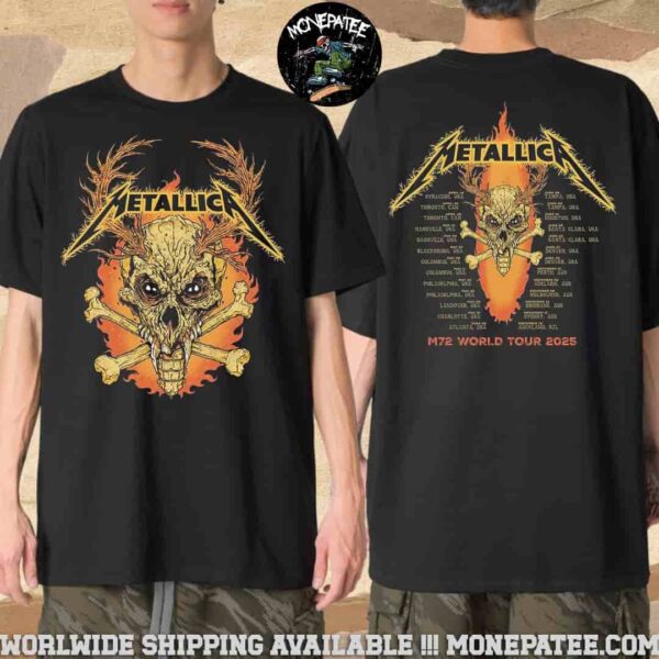 Metallica M72 World Tour 2025 Tour Dates And Cities Merchandise Two Sides Unisex T-Shirt
