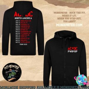 Official AC DC Merchandise PWR UP World Tour 2025 Two Sides Zip Hoodie Shirt