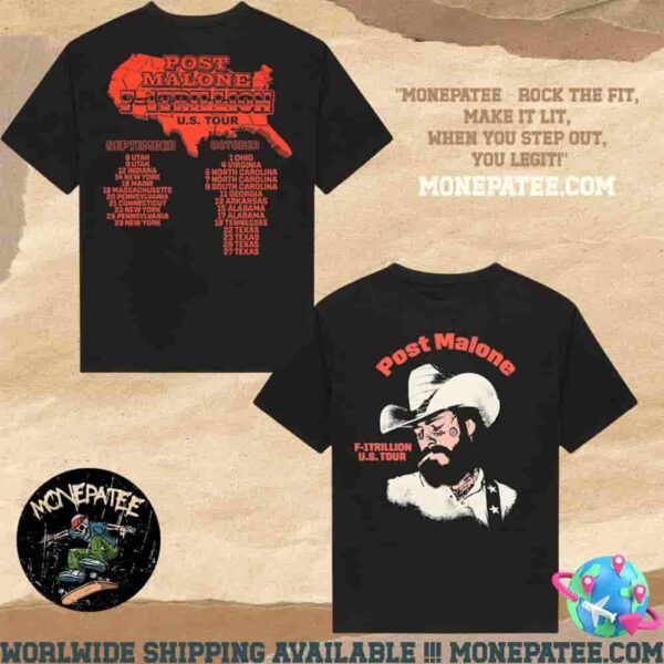 Post Malone F-1 Trillion US Tour Outlaw September October 2025 Two Sides Merchandise T-Shirt