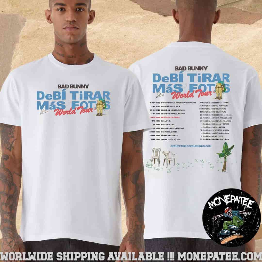 Bad Bunny Debi Tirar Mas Fotos World Tour 2025-26 Merchandise T-Shirt Bad Bunny Debi Tirar Mas Fotos World Tour 2025-26 Merchandise T-Shirt
