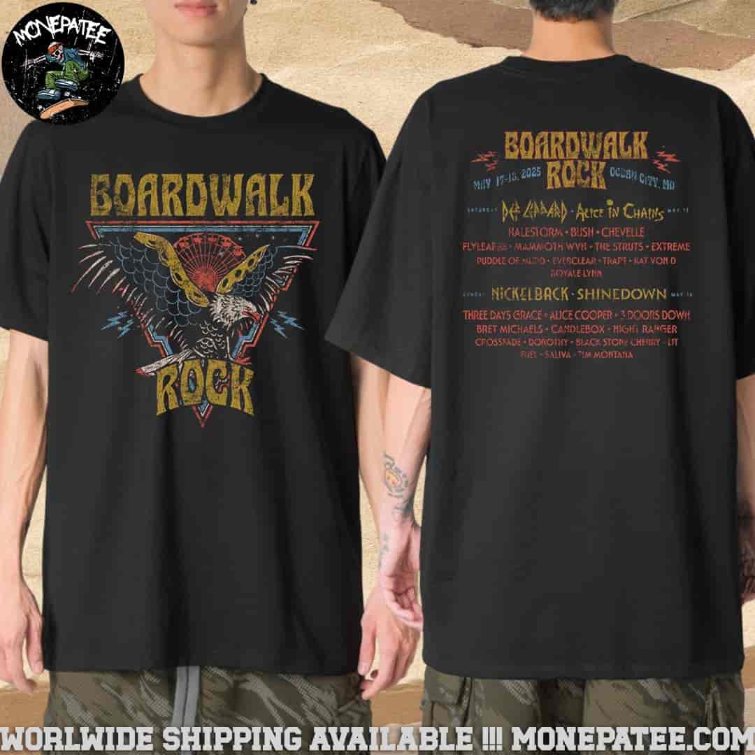 Boardwalk Rock Festival 2025 Eagle Lineup At Ocean City MD On May 17-18 Merchandise Unisex T-Shirt Boardwalk Rock Festival 2025 Eagle Lineup At Ocean City MD On May 17-18 Merchandise Unisex T-Shirt