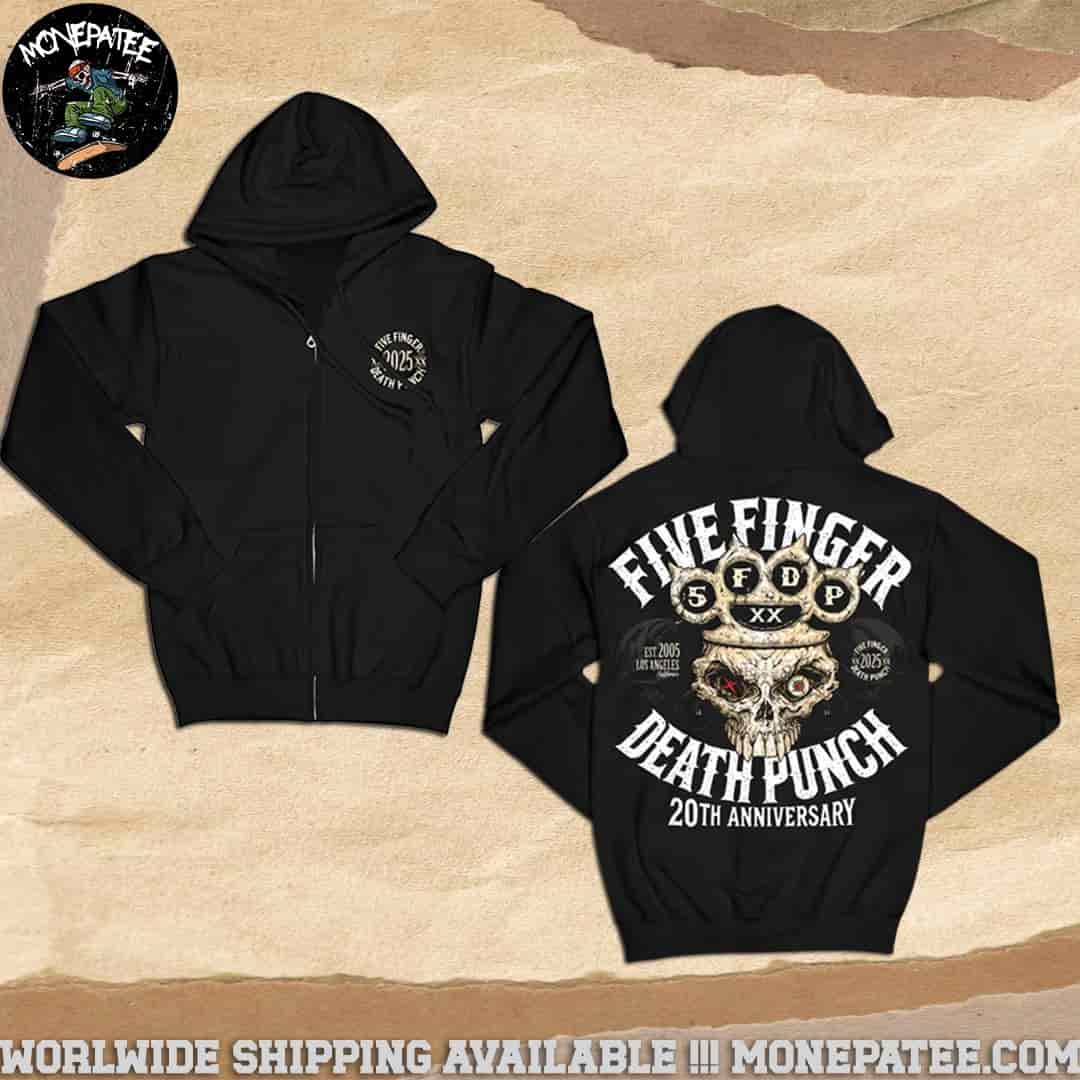 Five Finger Death Punch 20th Anniversary Knucklehead Merchandise 2025 Two Sides Pull Over Zip Hoodie Shirt Five Finger Death Punch 20th Anniversary Knucklehead Merchandise 2025 Two Sides Pull Over Zip Hoodie Shirt