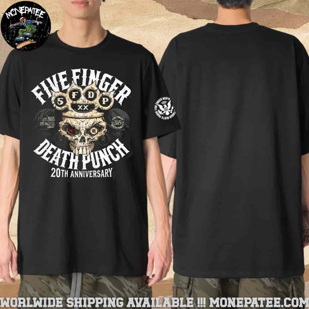 Five Finger Death Punch 20th Anniversary Knucklehead Two Sides Merchandise 2025 T-Shirt Five Finger Death Punch 20th Anniversary Knucklehead Two Sides Merchandise 2025 T-Shirt