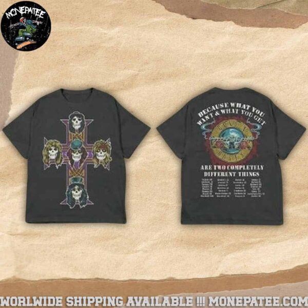 Gun N’ Roses 2025 Tour Vintage Cross Tour Dates Merchandise Unisex T-Shirt