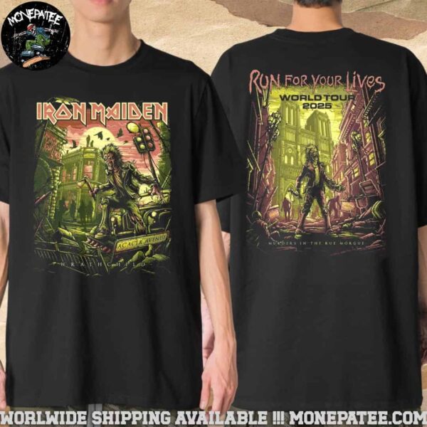 Iron Maiden Run For Your Lives 2025 Wrathchild Murders In The Rue Morgue Tour Merchandise T-Shirt