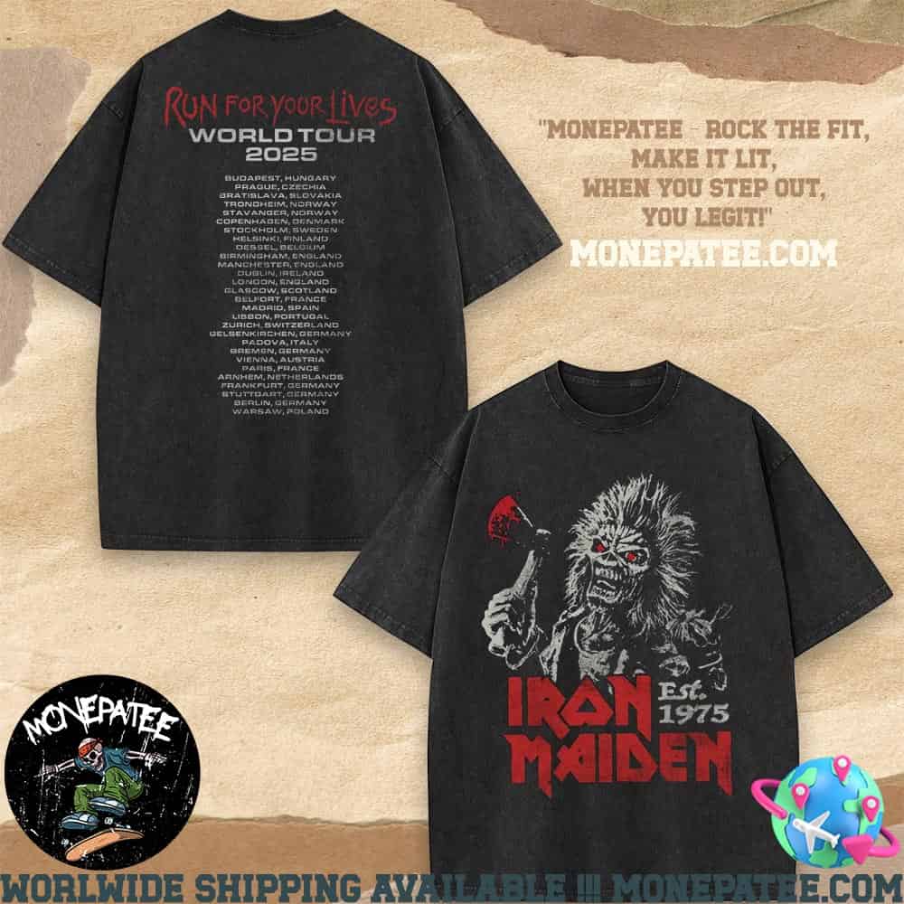 Iron Maiden Run For Your Lives Tour 2025 Eddie Locations Merchandise Washed T-Shirt Iron Maiden Run For Your Lives Tour 2025 Eddie Locations Merchandise Washed T-Shirt