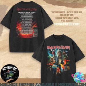 Iron Maiden Run For Your Lives Tour 2025 Eddie Official Tour Art And A Full Dates 50th Anniversary IM50 Logo Washed T-Shirt