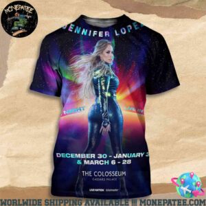 Jennifer Lopez In Las Vegas At The Colosseum at Caesars Palace Dec 30 2025 Jan 3 2026 All Over Print T-Shirt