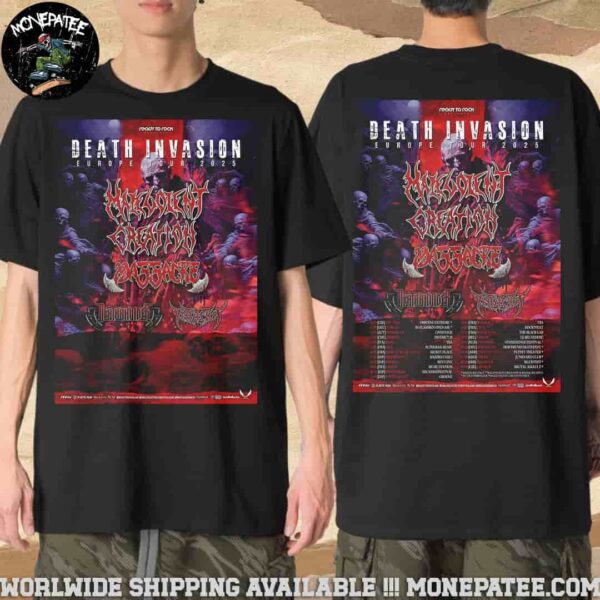 Malevolent Creation Death Invasion Europe Tour 2025 Merchandise Unisex T-Shirt