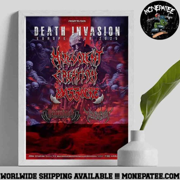 Malevolent Creation Death Invasion Europe Tour 2025 Poster Canvas