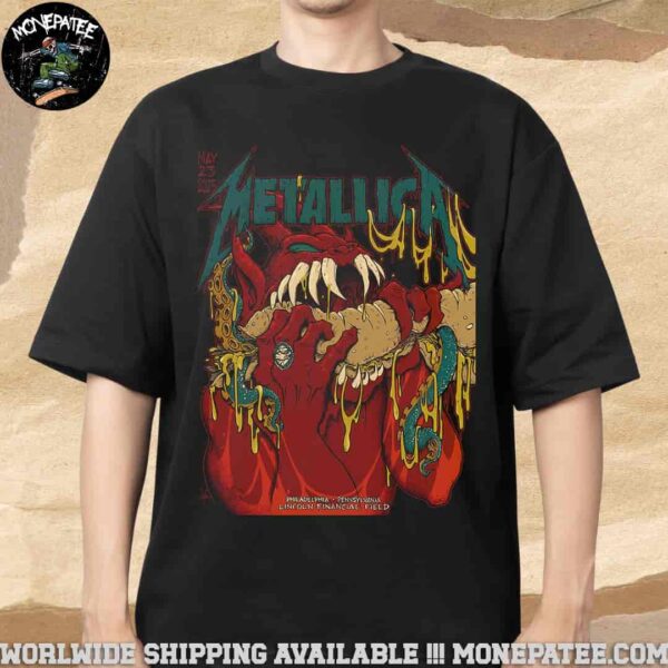 Metallica M72 Philly Poster From Philadelphia Pennsylvania At Lincoln Financial Field On May 23 2025 The Monster Bites Back Merchandise T-Shirt