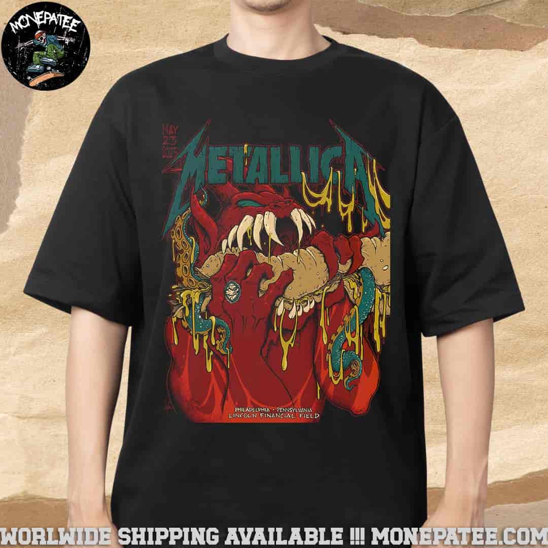 Metallica M72 Philly Poster From Philadelphia Pennsylvania At Lincoln Financial Field On May 23 2025 The Monster Bites Back Merchandise T-Shirt Metallica M72 Philly Poster From Philadelphia Pennsylvania At Lincoln Financial Field On May 23 2025 The Monster Bites Back Merchandise T-Shirt
