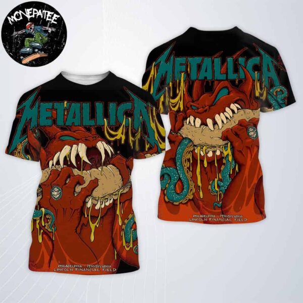 Metallica M72 Philly Venue Poster For Full Show In Philadelphia Pennsylvania At Lincoln Financial Field On May 23-25 2025 The Monster Bites Art Work All Over Print Shirt