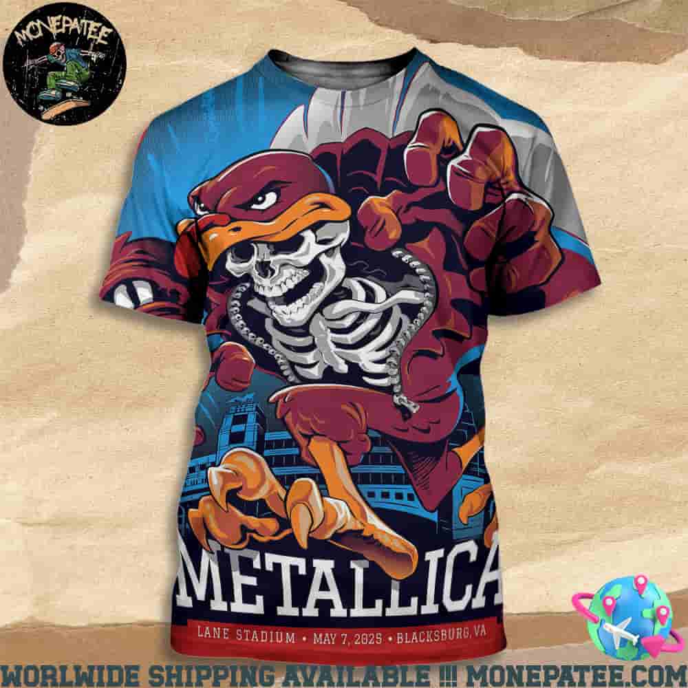 Metallica M72 Virginia Tech 2025 Merch Poster For Blacksburg Virginia VA At Lane Stadium On May 7 All Over Print Shirt Metallica M72 Virginia Tech 2025 Merch Poster For Blacksburg Virginia VA At Lane Stadium On May 7 All Over Print Shirt