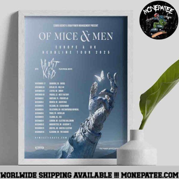 Of Mice & Men In Europe & UK Tour Dates November and December 2025 Poster Canvas