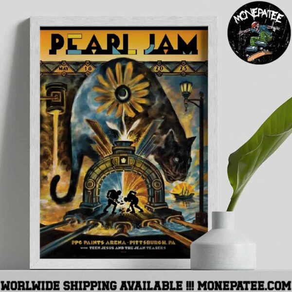 Pearl Jam 2025 Tour In Pittsburgh PA At PPG Paints Arena Night 2 On May 18 Art By Zeb Love Home Decor Poster Canvas