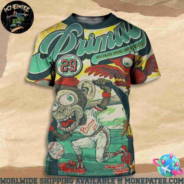 Primus Poster For Show In Maryland Heights MO On May 29 2025 At Hollywood Casino Amphitheatre All Over Print T-Shirt