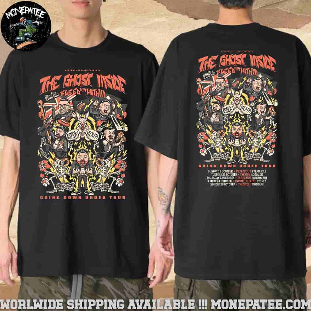 The Ghost Inside Going Down Under Tour October 2025 With Bleed From Within Tour Dates Merchandise Unisex T-Shirt The Ghost Inside Going Down Under Tour October 2025 With Bleed From Within Tour Dates Merchandise Unisex T-Shirt