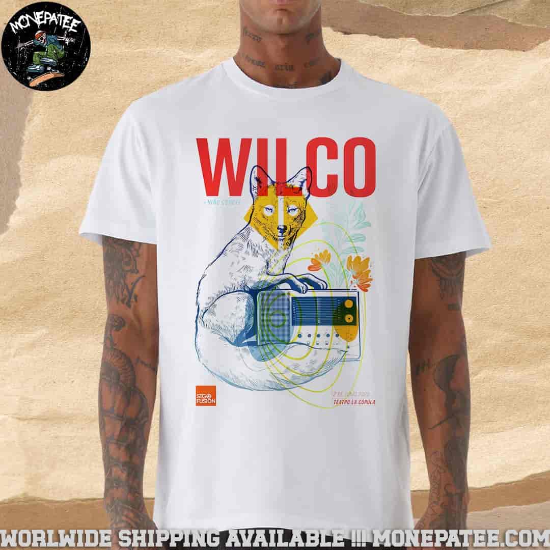 Wilco Band Poster In Santiago Chile At Teatro LA Cupula On June 2 2025 White Fox Unisex T-Shirt Wilco Band Poster In Santiago Chile At Teatro LA Cupula On June 2 2025 White Fox Unisex T-Shirt