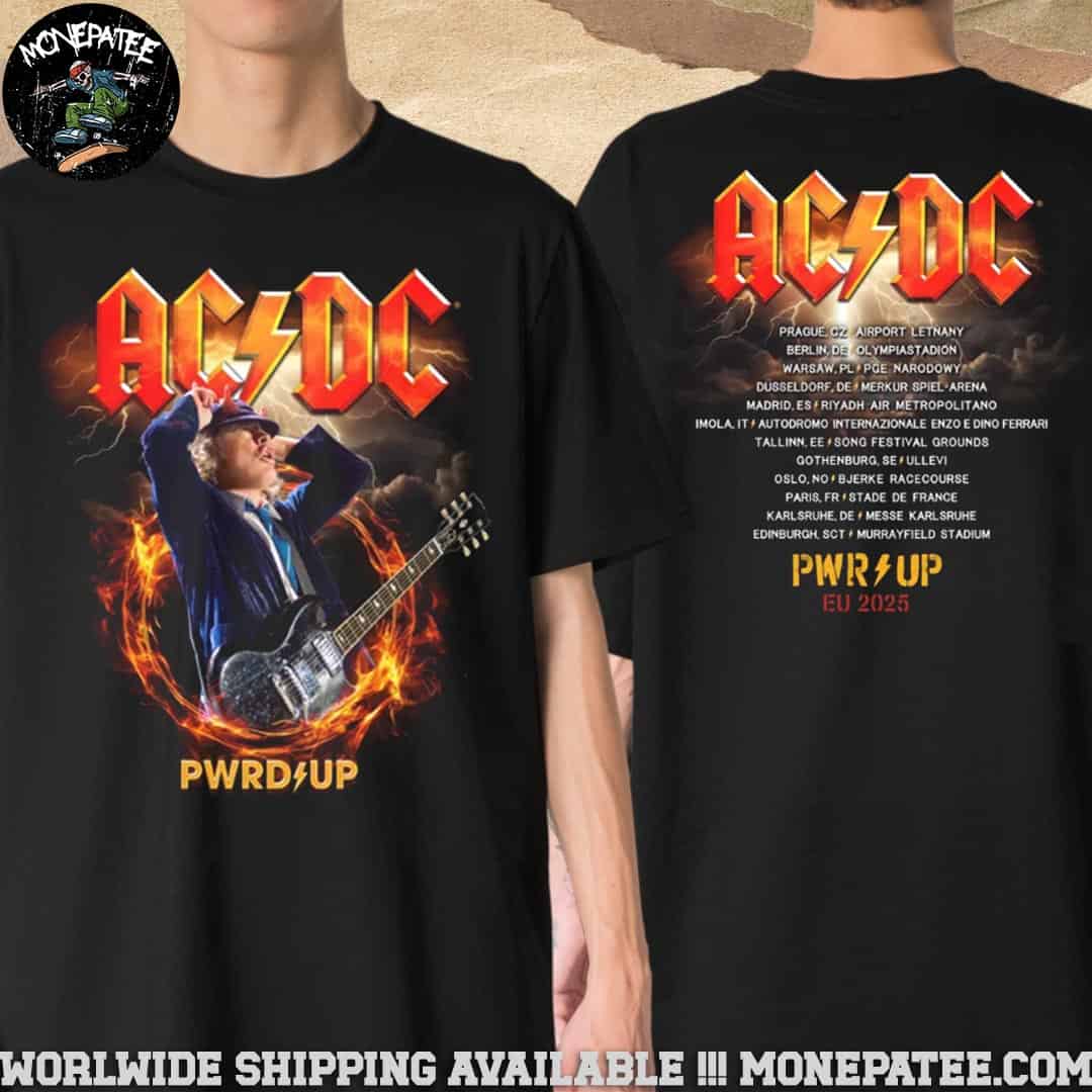 AC DC PWR Up Europe Tour 2025 Collection Angus Horns Tour Dates Exclusive Two Sided Unisex T-Shirt AC DC PWR Up Europe Tour 2025 Collection Angus Horns Tour Dates Exclusive Two Sided Unisex T-Shirt