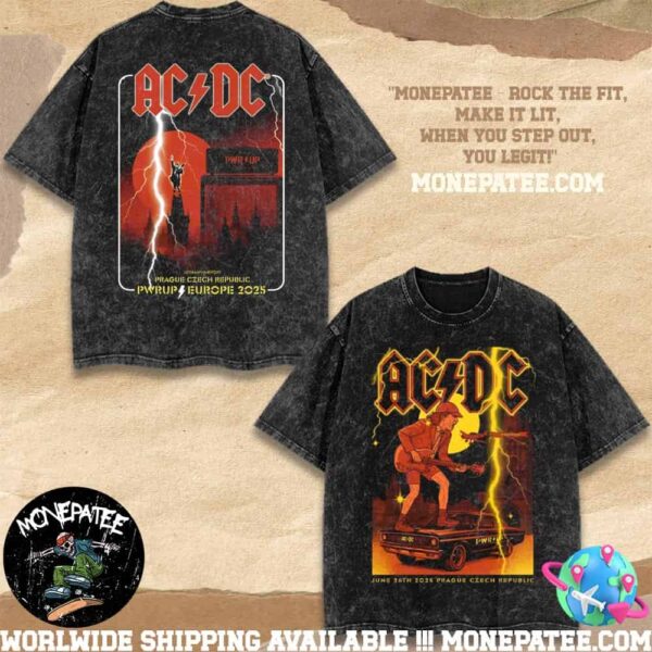 AC DC PWR Up Tour Prague Czech Republic Europe 2025 At Letiste Praha Letnany On June 26th Washed T-Shirt
