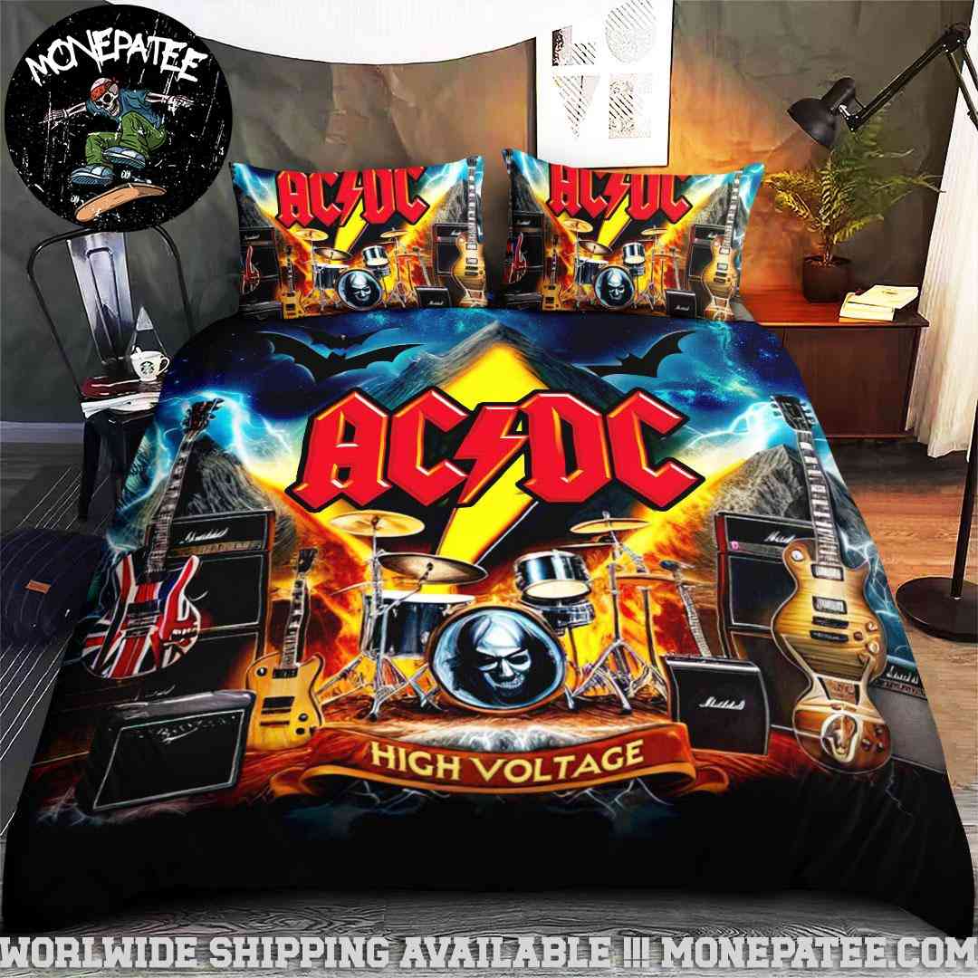 ACDC High Voltage Stage Gear Rare Design Bedding Set For Diehard Fans ACDC High Voltage Stage Gear Rare Design Bedding Set For Diehard Fans