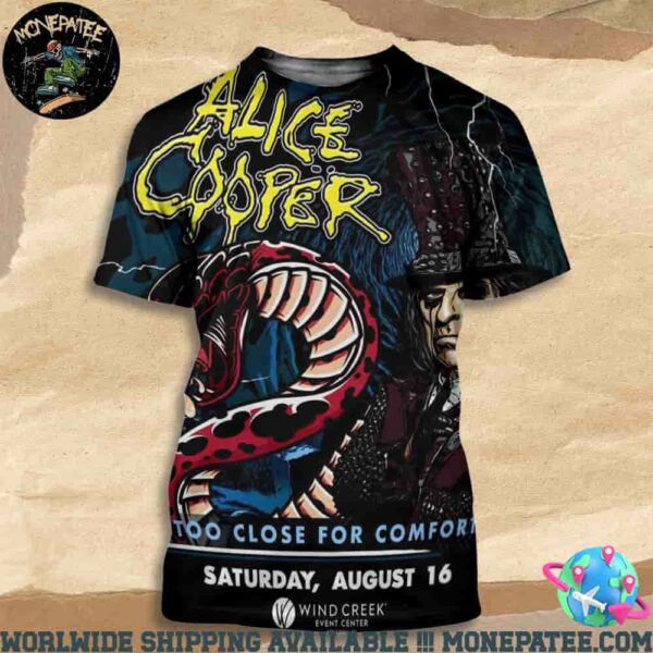Alice Cooper Too Close For Comfort In Bethlehem PA On August 16 2025 At Wind Creek Event Center All Over Print T-Shirt