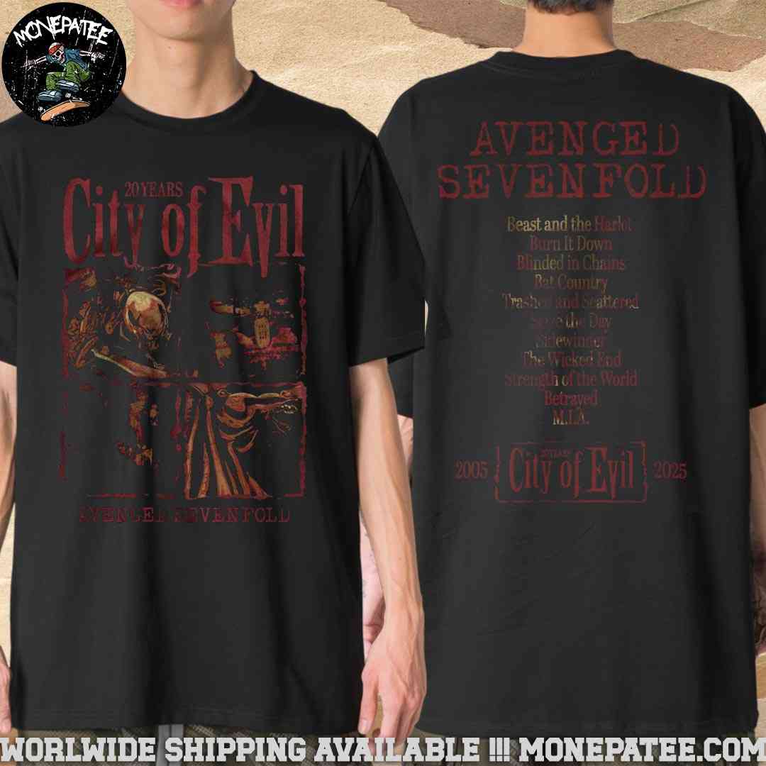 Avenged Sevenfold City Of Evil 20th Anniversary Merchandise Two Sides Unisex T-Shirt Avenged Sevenfold City Of Evil 20th Anniversary Merchandise Two Sides Unisex T-Shirt
