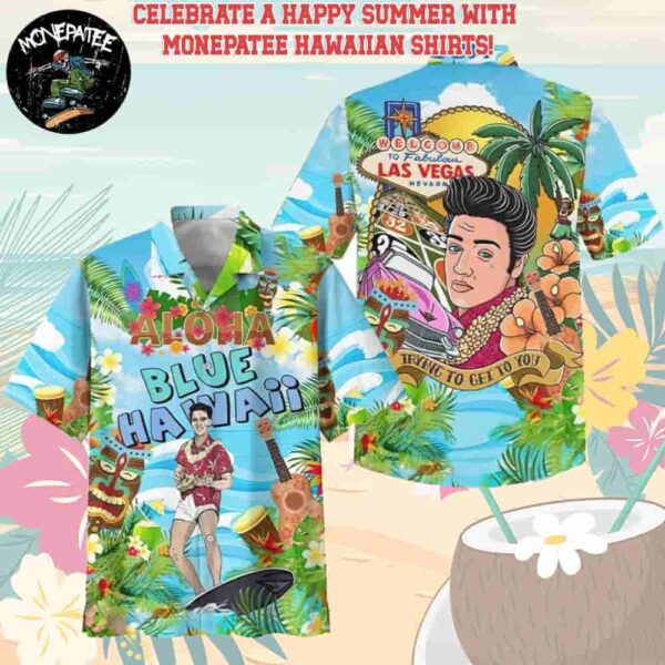 Elvis Presley Aloha Blue Hawaii Trying To Get To You Hawaiian Shirt and Beach Shorts