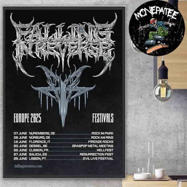 Falling In Reverse Europe Summer Festival Tour Dates List 2025 Home Decor Poster Canvas