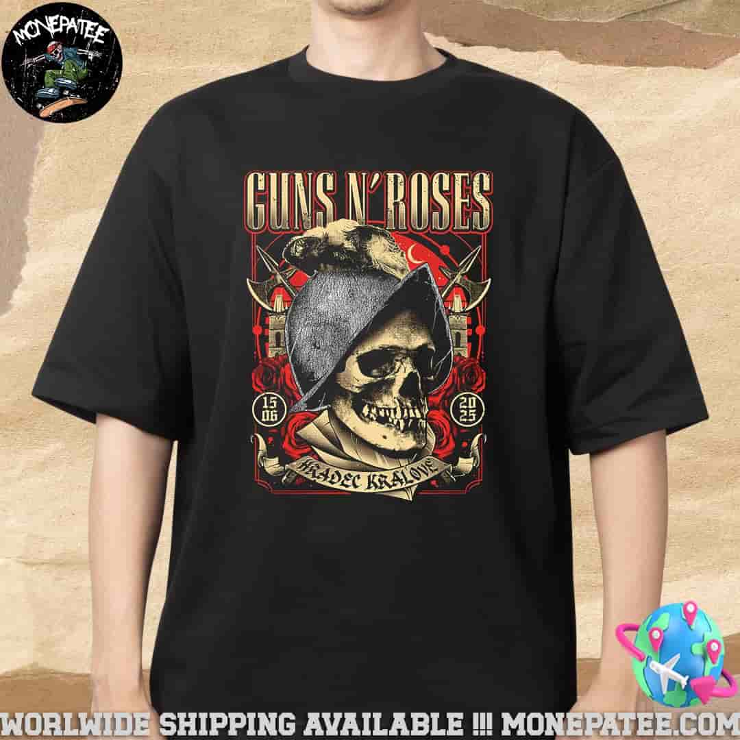 Guns N Roses Concert Poster Skull In Czech Republic On June 15 2025 At Hradec Kralove Merchandise Unsiex T-Shirt Guns N Roses Concert Poster Skull In Czech Republic On June 15 2025 At Hradec Kralove Merchandise Unsiex T-Shirt