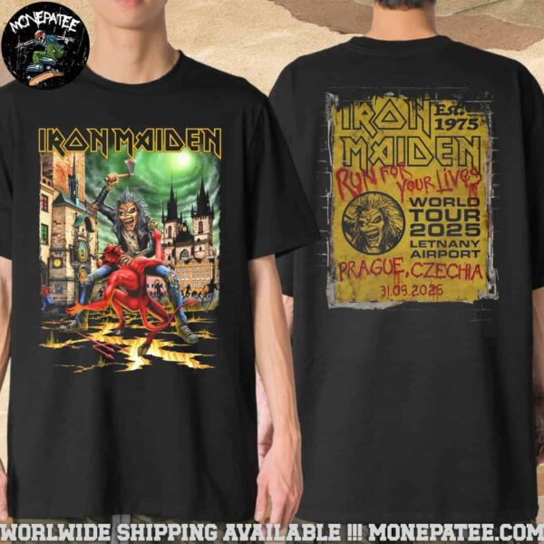 Iron Maiden Exclusive Event Tee In Prague Czechia At Lenany Airport On May 31 Run For Your Lives World Tour 2025 Merchandise Two Sides Unisex T-Shirt