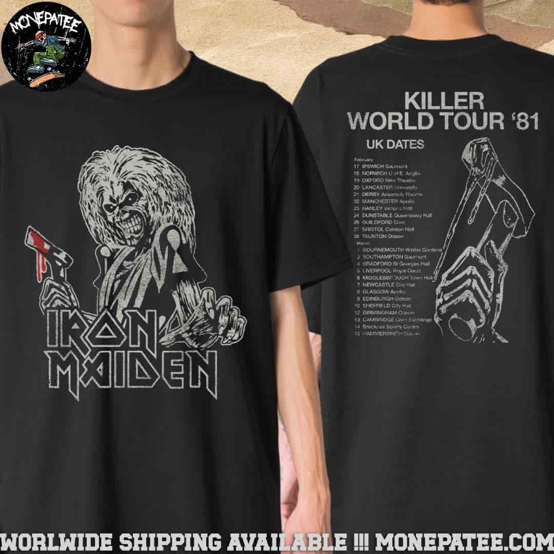 Iron Maiden Killer World Tour 1981 UK Dates Vintage Two Sided Merchandise T-Shirt Iron Maiden Killer World Tour 1981 UK Dates Vintage Two Sided Merchandise T-Shirt