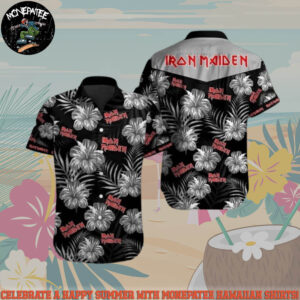 Iron Maiden Monochrome Hibiscus Summer Hawaiian Shirt And Beach Short
