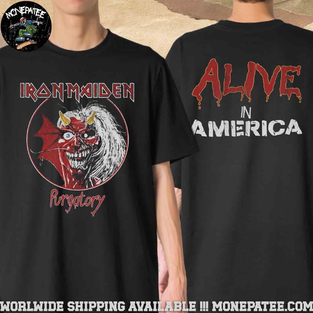 Iron Maiden Purgatory Alive In America Vintage Two Sided Merchandise T-Shirt Iron Maiden Purgatory Alive In America Vintage Two Sided Merchandise T-Shirt