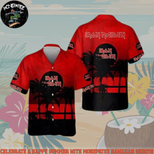 Iron Maiden Red Horizon Palms Summer Hawaiian Shirt And Beach Short