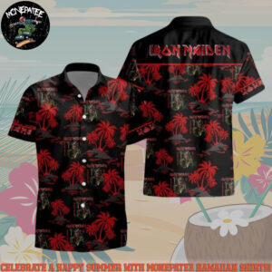 Iron Maiden Red Palms Aces High Summer Hawaiian Shirt And Beach Short