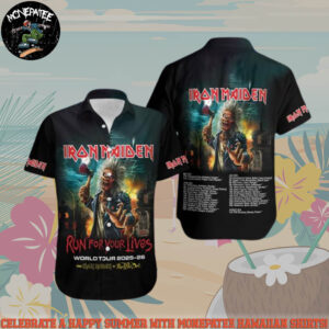 Iron Maiden Run For Your Life World Tour 2025-26 Summer Hawaiian Shirt And Beach Short