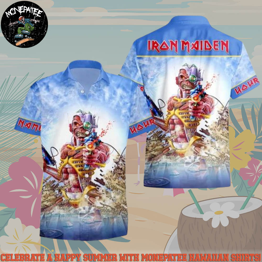 Iron Maiden Somewhere in Time 1986 Summer Hawaiian Shirt And Beach Short Iron Maiden Somewhere in Time 1986 Summer Hawaiian Shirt And Beach Short