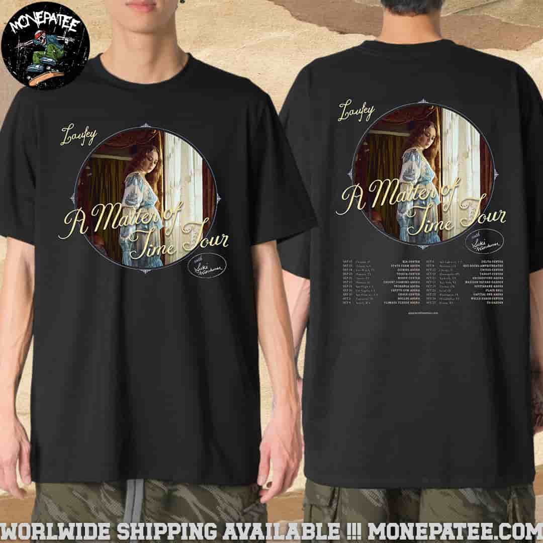 Laufey A Matter Of Time Tour Dates List 2025 In North America With Suki Waterhouse Merchandise Two Sided Unisex T-Shirt Laufey A Matter Of Time Tour Dates List 2025 In North America With Suki Waterhouse Merchandise Two Sided Unisex T-Shirt