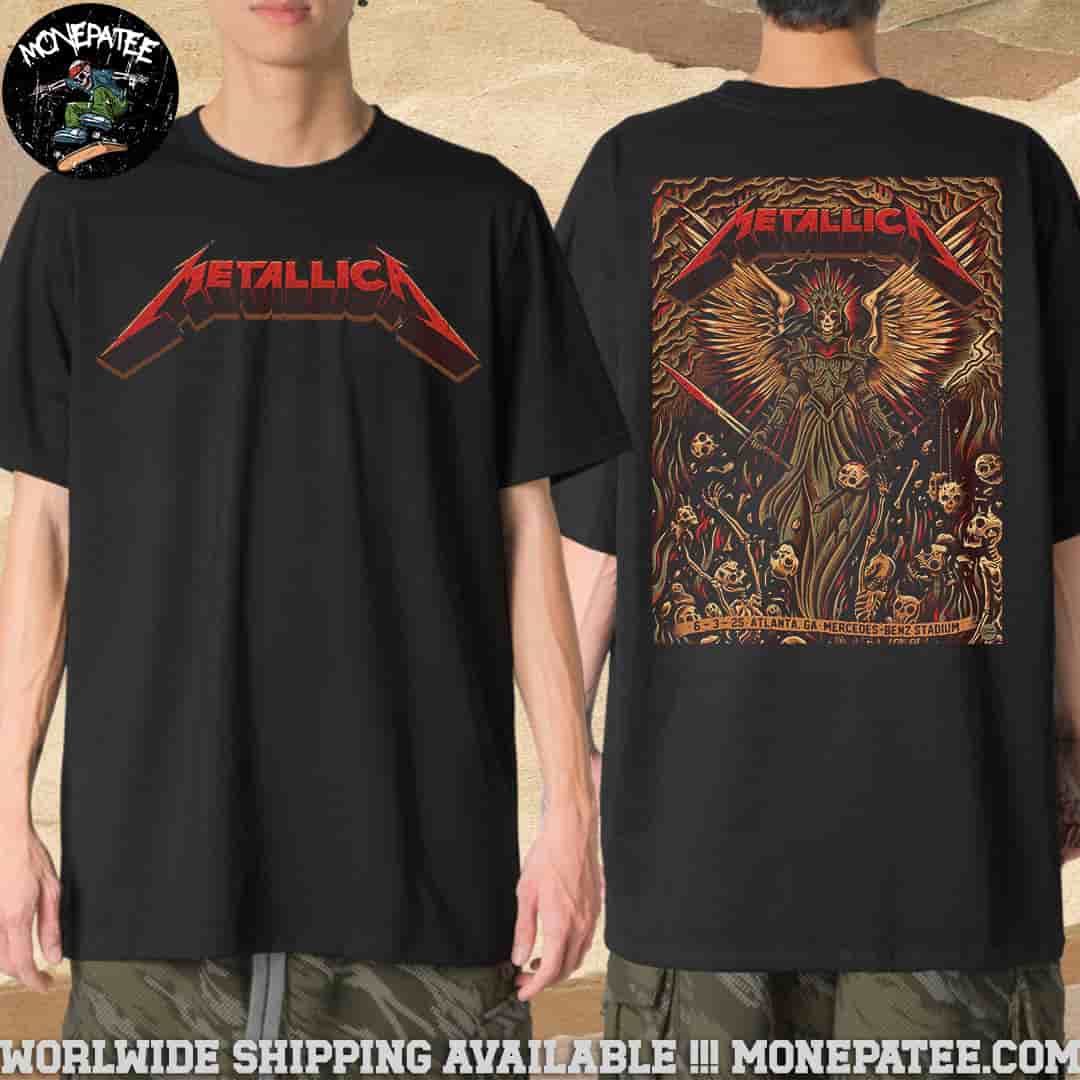Metallica M72 Atlanta In Atlanta GA On June 3 2025 At Mercedes-Benz Stadium Unisex Two Sided T-Shirt Metallica M72 Atlanta In Atlanta GA On June 3 2025 At Mercedes-Benz Stadium Unisex Two Sided T-Shirt