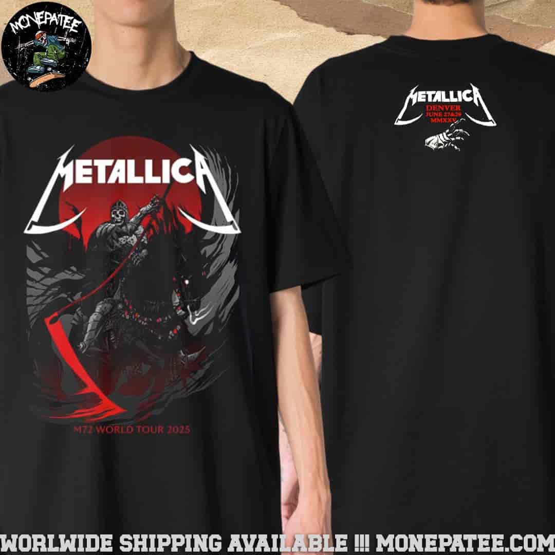 Metallica M72 Denver Pop Up Exclusive Tee June 27 29 2025 at Empower Field Reaper of the Red Moon M72 World Tour T-Shirt Metallica M72 Denver Pop Up Exclusive Tee June 27 29 2025 at Empower Field Reaper of the Red Moon M72 World Tour T-Shirt