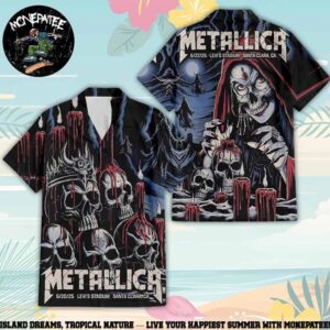 Metallica M72 Santa Clara Night 1 Candlelit Carnage and Night 2 Sanctum of Skulls Exclusive Hawaiian Shirt June 20 and 22 2025 at Levis Stadium Collectible Tour Unisex Button Up Shirt