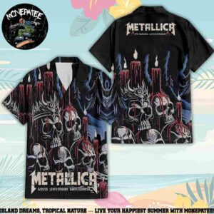 Metallica M72 Santa Clara Summer Aloha Night 1 On June 20 2025 In Santa Clara CA At Levis Stadium Candlelit Carnage Hawaiian Shirt And Beach Shorts