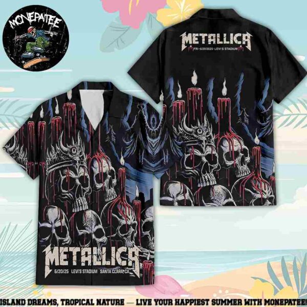 Metallica M72 Santa Clara Summer Aloha Night 1 On June 20 2025 In Santa Clara CA At Levis Stadium Candlelit Carnage Hawaiian Shirt And Beach Shorts