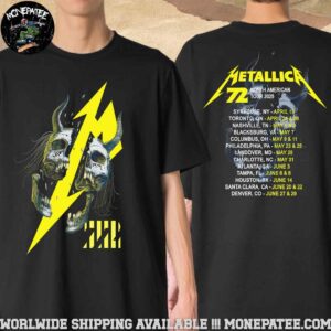 Metallica M72 Tour 2025 Lightning Strike Skull Artwork With Tour Dates And City Stops Merchandise Two Sided Unisex T-Shirt