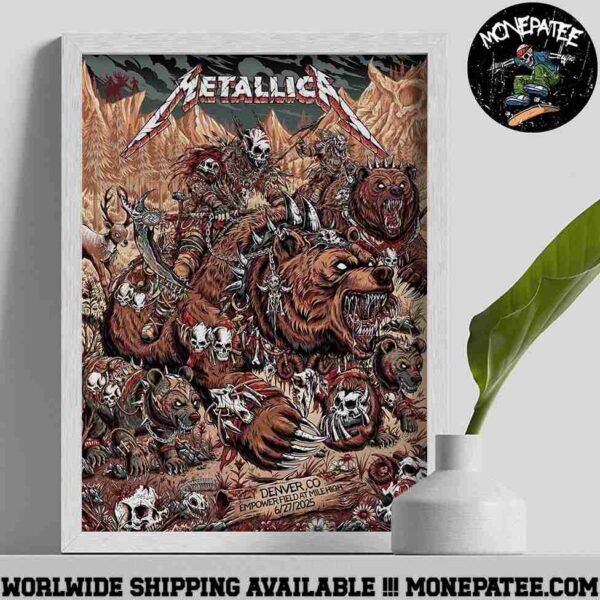 Metallica M72 World Tour Poster Night 1 In Denver Colorado At Empower Field At Mile High June 27 2025 Bear The Apocalypse Wall Art